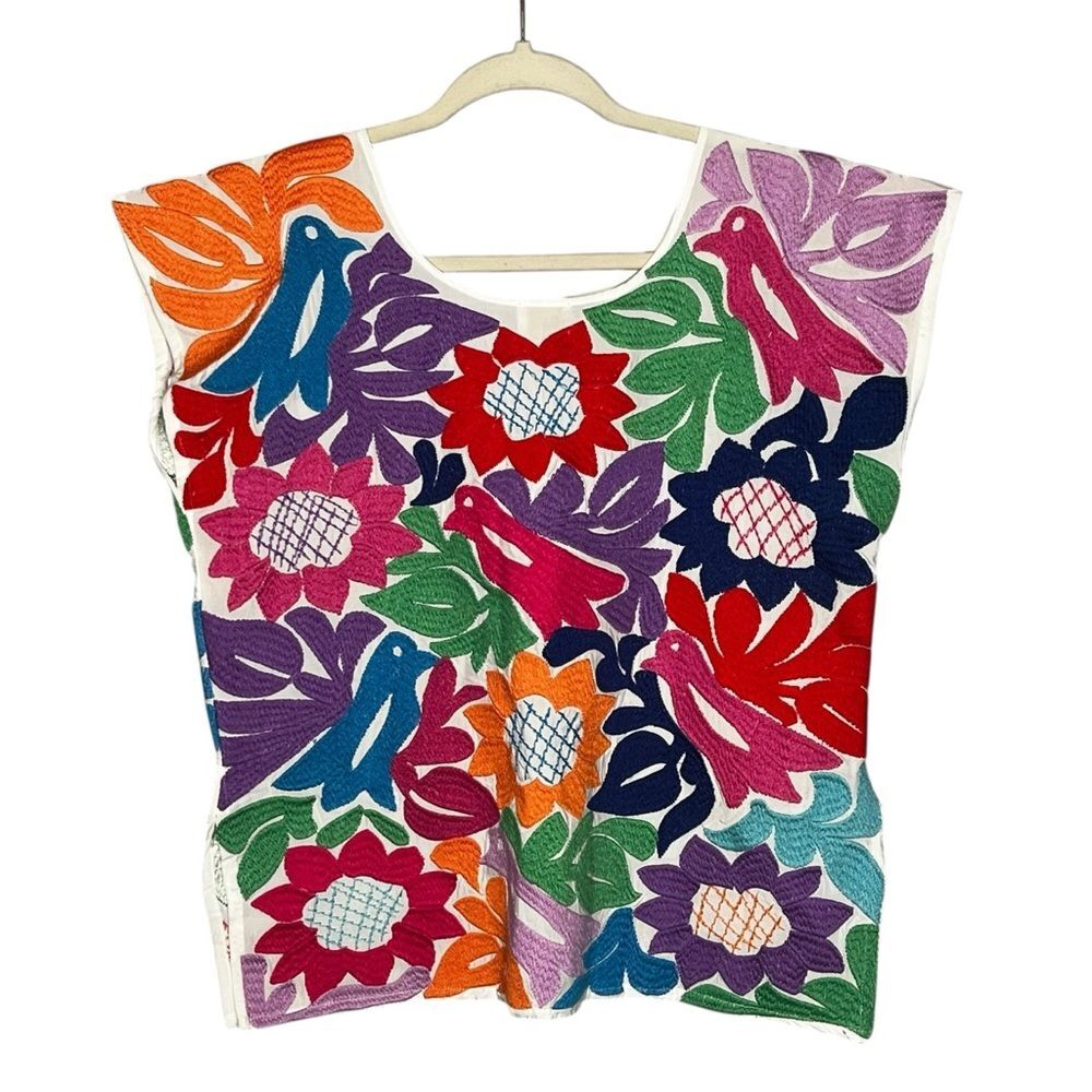 J Marie Multicolor Floral Embroidered Folk Boho Artisan Cottagecore Top Size M - Picture 5 of 7